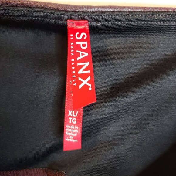 Spanx Leggings Women's XL Black w Purple Base Pull On Faux Leather Wide Waist - Picture 6 of 10